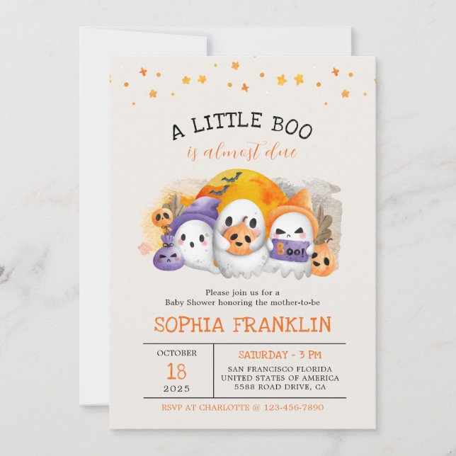En liten Boo Halloween Cute Ghost Baby Shower Inbjudningar (Framsida)