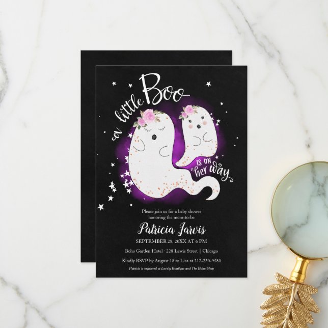 En liten Boo Halloween-inbjudan till babyvisningsp Tack Kort (Fram/Back In Situ)