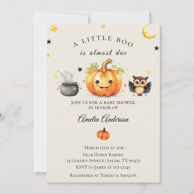 En liten Boo Halloween Pumpkin Baby Shower Inbjudningar (Framsida)