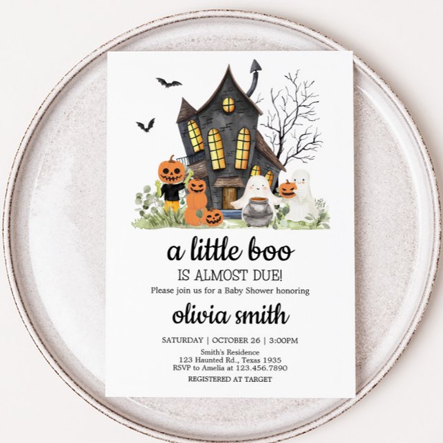 En liten boo hemsökt Halloween Baby Shower Inbjudningar (A Little Boo Halloween Baby Shower Invitation)