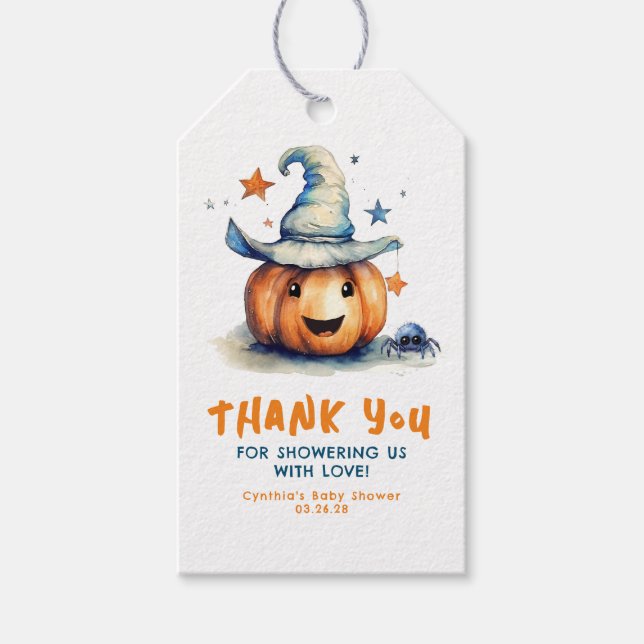 En liten Boo Pumpkin Cute Halloween Baby Shower Presentetikett (Framsidan)
