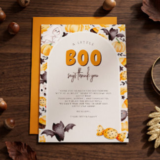 En liten Boo Pumpkin Ghost Halloween Baby Shower Tack Kort