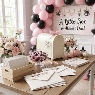En liten Boo Rosa Båge Halloweenfest Babyfirande Returadress Etikett