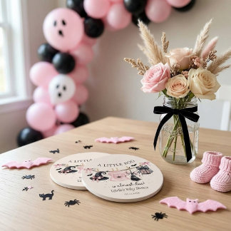 En liten Boo Rosa Båge Halloweenfest Babyfirande Underlägg Papper Rund