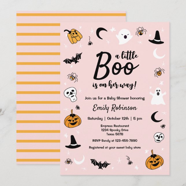 En liten Boo Rosa Halloween Baby Shower Inbjudningar (Fram/baksida)