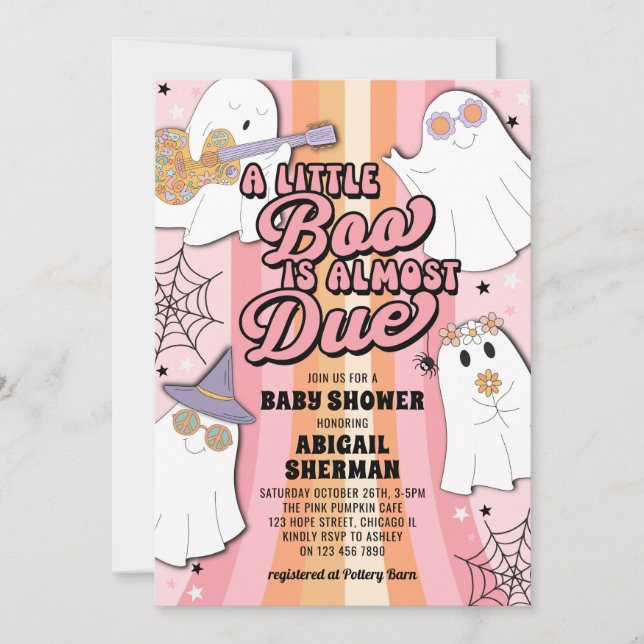 En liten Boo Rosa Retro Halloween Girl Baby Shower Inbjudningar (Framsida)