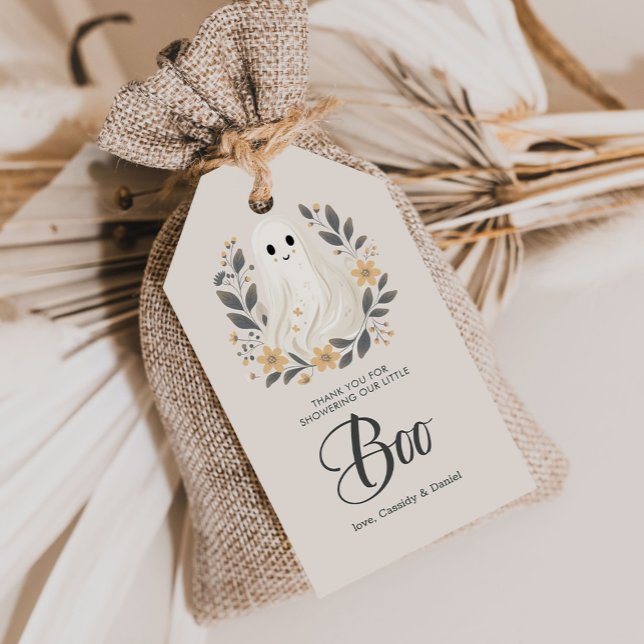 En liten Boo-spöke Halloween Baby Shower Tack Presentetikett (Skapare uppladdad)