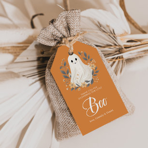 En liten Boo-spöke Halloween-babyfirande Tacksamhe Presentetikett
