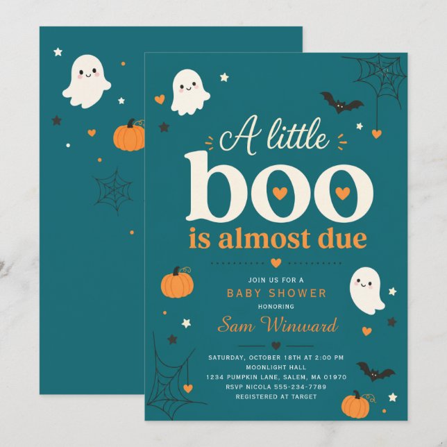 En liten Boo väntar - Könsneutrala Babyshower Inbjudningar (Fram/baksida)