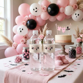 En Liten Bu Oktober Rosa Halloween Baby Shower Vattenflaska Etikett