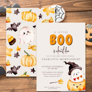 En liten bu vattenfärg Halloween baby shower Inbjudningar