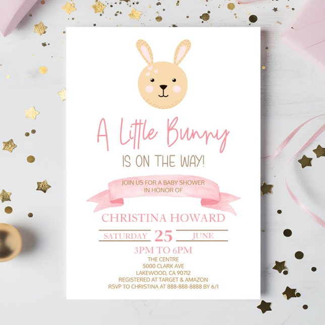 En liten bunny är på väg! Rosa Baby Shower Inbjudningar (Skapare uppladdad)