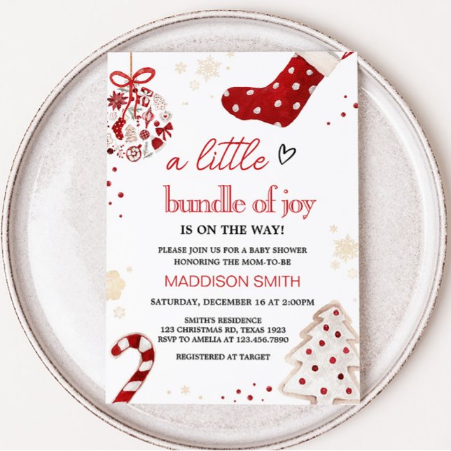 En liten bunt av Joy Jul Baby Shower Inbjudningar (Christmas Minimalist Baby Shower Invitation)