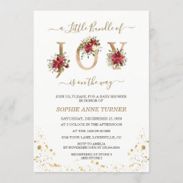En liten bunt av Joy Poinsettia Guld Baby Shower Inbjudningar
