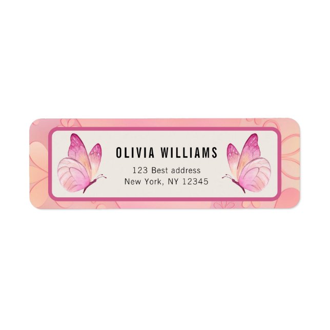 En liten Butterfly Diaper Address Label Returadress Etikett (Framsidan)
