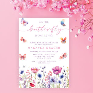 En liten Butterfly Lila gullblomma Baby Shower Inbjudningar