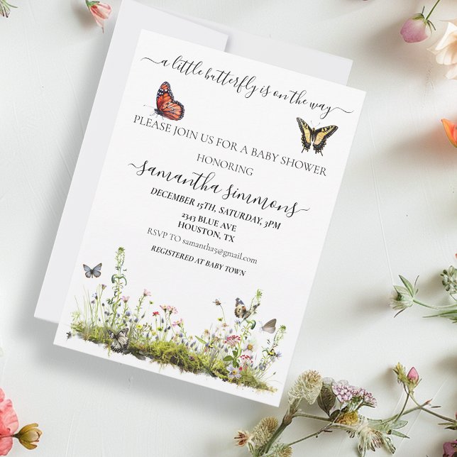 En liten Butterfly WildblomBaby Shower Inbjudningar (Skapare uppladdad)