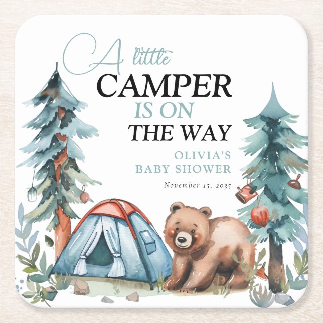 En liten Camper Forest Baby Shower Underlägg Papper Kvadrat (Framsidan)