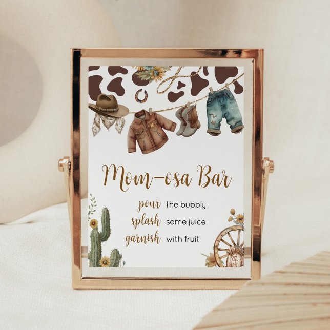 En liten cloboy Baby Shower Mamma Osa Pub Poster (A Little Cowboy Baby Shower Mom-osa Bar Sign)