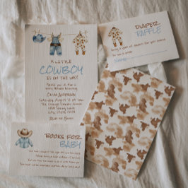 En liten clothesline Blue Väster Baby Shower Inbjudningar