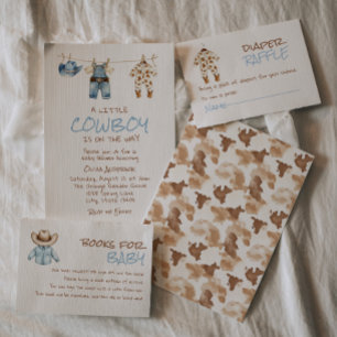 En liten clothesline Blue Väster Baby Shower Inbjudningar