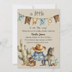 En liten cowboy är på väg Baby Shower Inbjudan