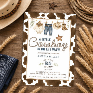 En liten cowboy är på väg Baby Shower Inbjudningar