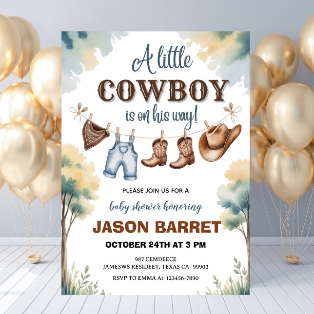 "En liten Cowboy är på väg" Baby Shower Inbjudningar ("A Little Cowboy is on His Way" Baby Shower Invitation
)