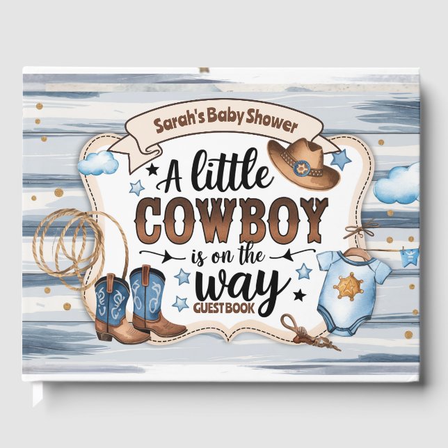 En liten cowboy är på väg - Babyfirande  Gästböcker (Framsida)