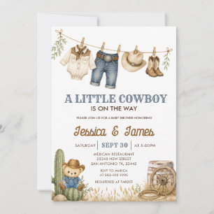 En liten cowboy är på väg Björn Bebis shower Inbjudningar