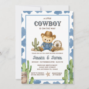 En liten cowboy är på väg Blå babyfirande Inbjudningar
