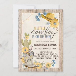 En liten cowboy är på väg Blå Gul Western Inbjudningar