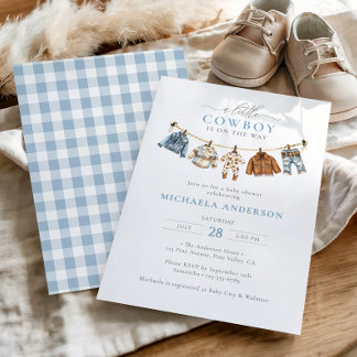 En liten cowboy är på väg Pojk Babyshower Inbjudningar