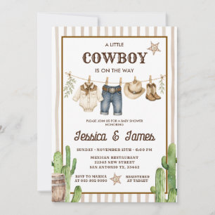 En liten cowboy är på väg Stripe Baby shower Inbjudningar