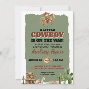 En liten cowboy är på väg Western-tema Inbjudningar