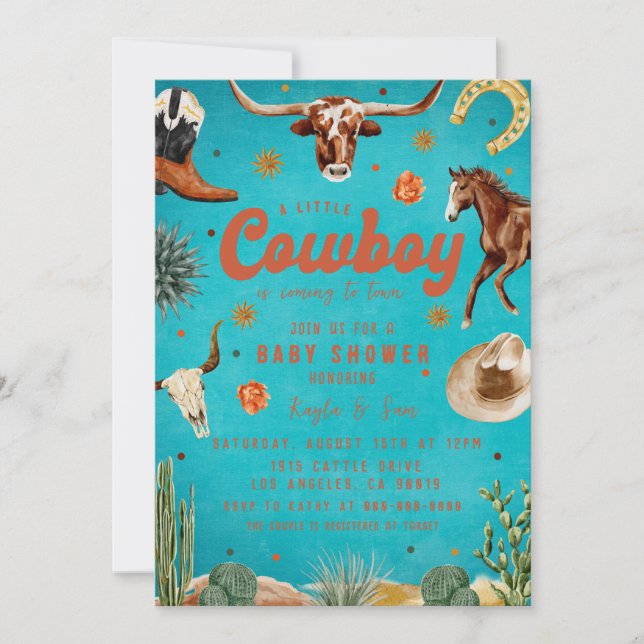 En liten cowboy-bebis shower  inbjudningar (Framsida)