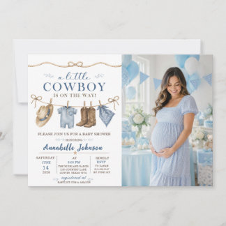 En liten cowboy-bebis shower pojke inbjudningar