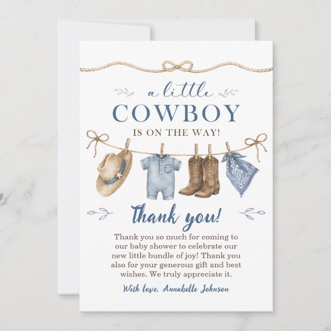 En liten cowboy-bebis shower pojke inbjudningar (Framsida)