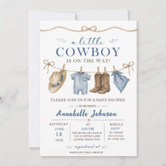 En liten cowboy-bebis shower pojke inbjudningar