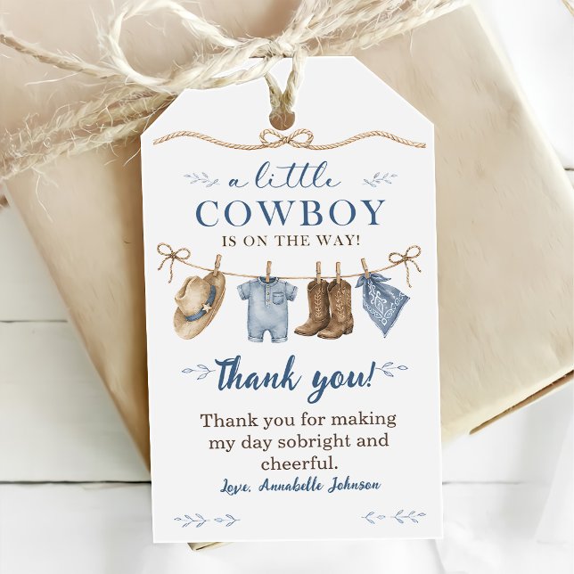 En liten cowboy-bebis shower pojke presentetikett (Skapare uppladdad)