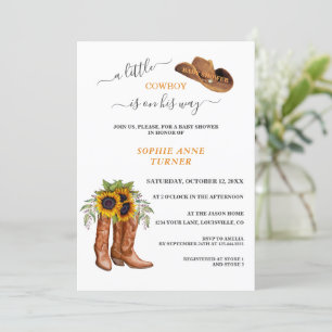 En liten Cowboy Boots Boy Calligraphy Baby Shower Inbjudningar
