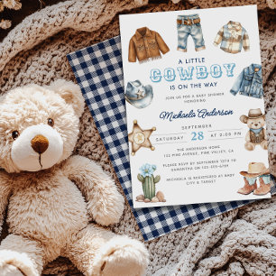 En liten cowboy på väg Akvarell Baby Shower Inbjudningar