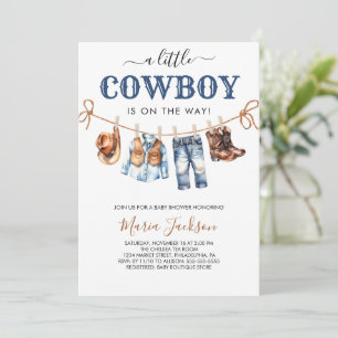 En liten cowboy Vilda västern Blå pojke Bebis bjud Inbjudningar