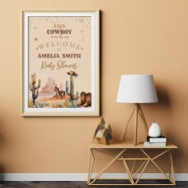 En liten Cowboy Vilda western Boy Brown Baby Showe Poster