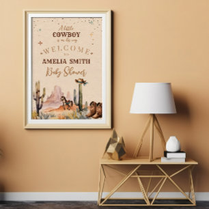En liten Cowboy Vilda western Boy Brown Baby Showe Poster