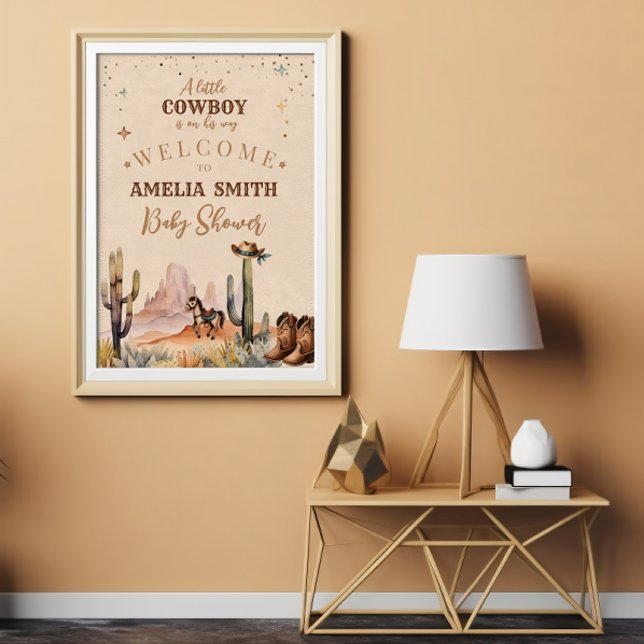 En liten Cowboy Vilda western Boy Brown Baby Showe Poster (Skapare uppladdad)