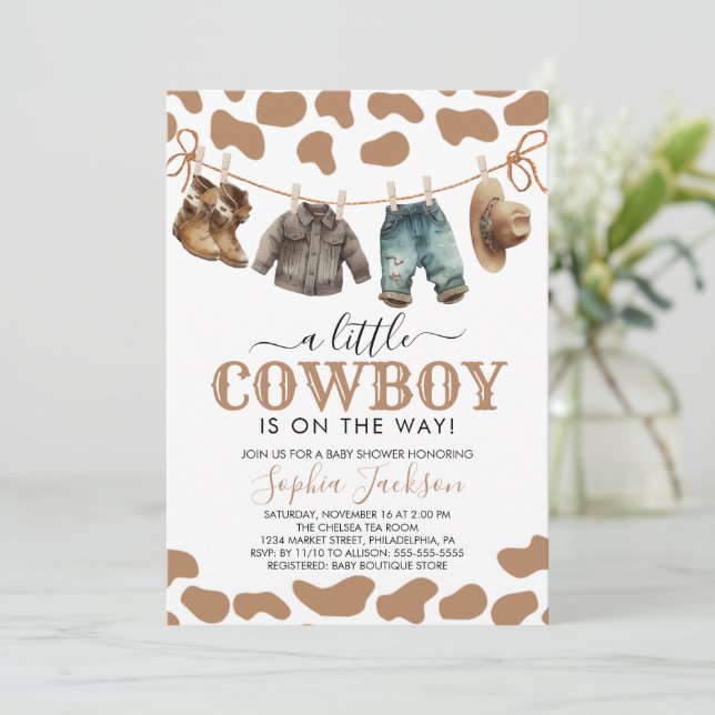 En liten Cowboy Vilda western Brown Cowboy Baby Sh Inbjudningar (Stående Fram)