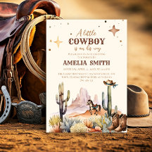 En liten cowboy western pojke brun baby shower