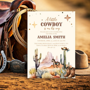 En liten cowboy western pojke brun baby shower inbjudningar