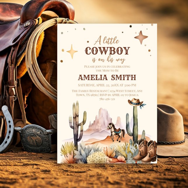 En liten cowboy western pojke brun baby shower inbjudningar (Skapare uppladdad)